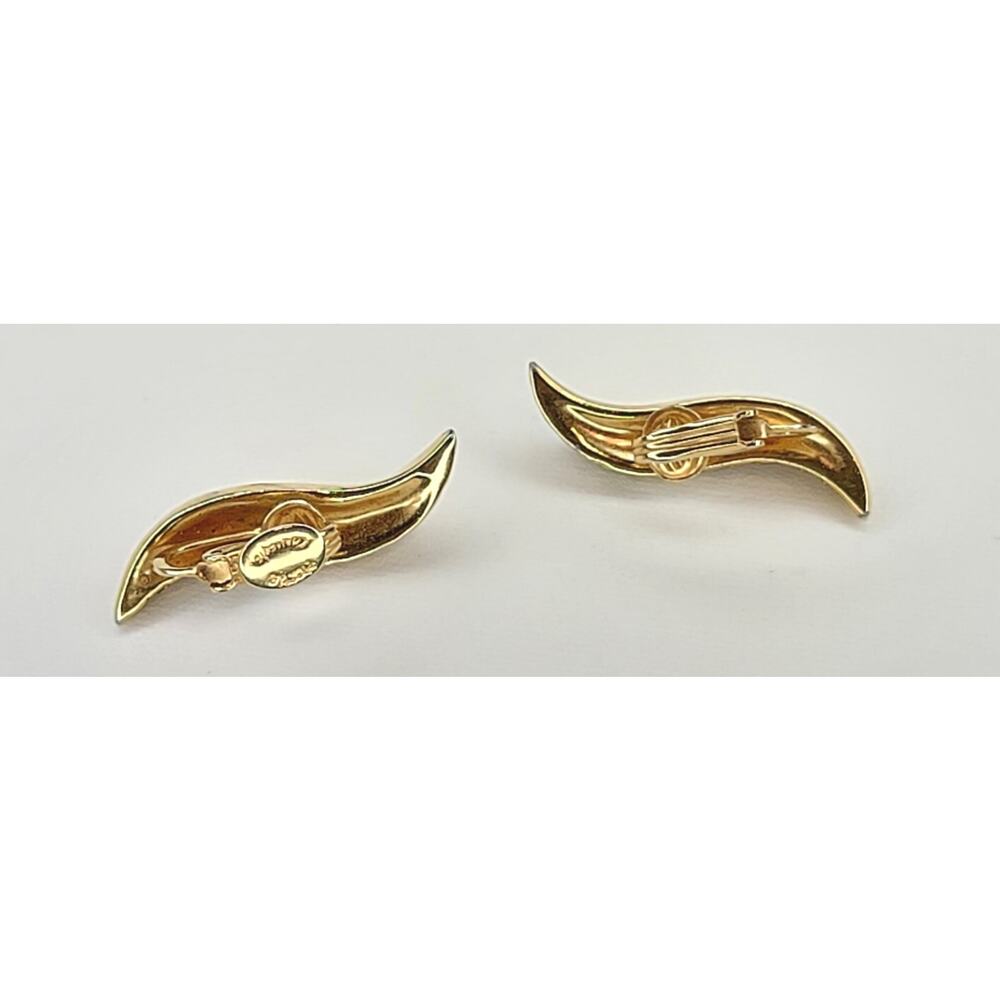 Vintage Hattie Carnegie Rhinestone Clip-on Earrings,Elegant Leaf Gold-tone wc-58 - Picture 7 of 7